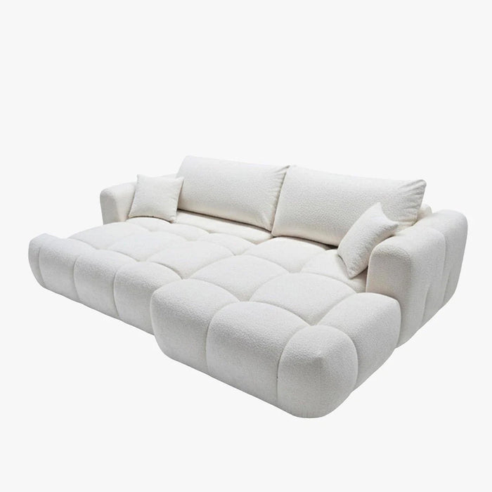 CLOUD Canapé d'angle convertible en tissu bouclette beige - Angle droit