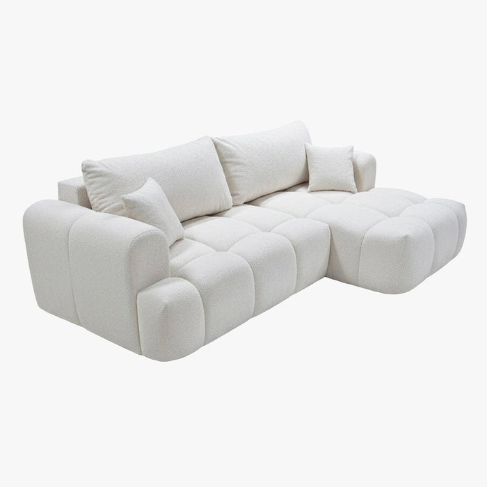 CLOUD Canapé d'angle convertible en tissu bouclette beige - Angle droit