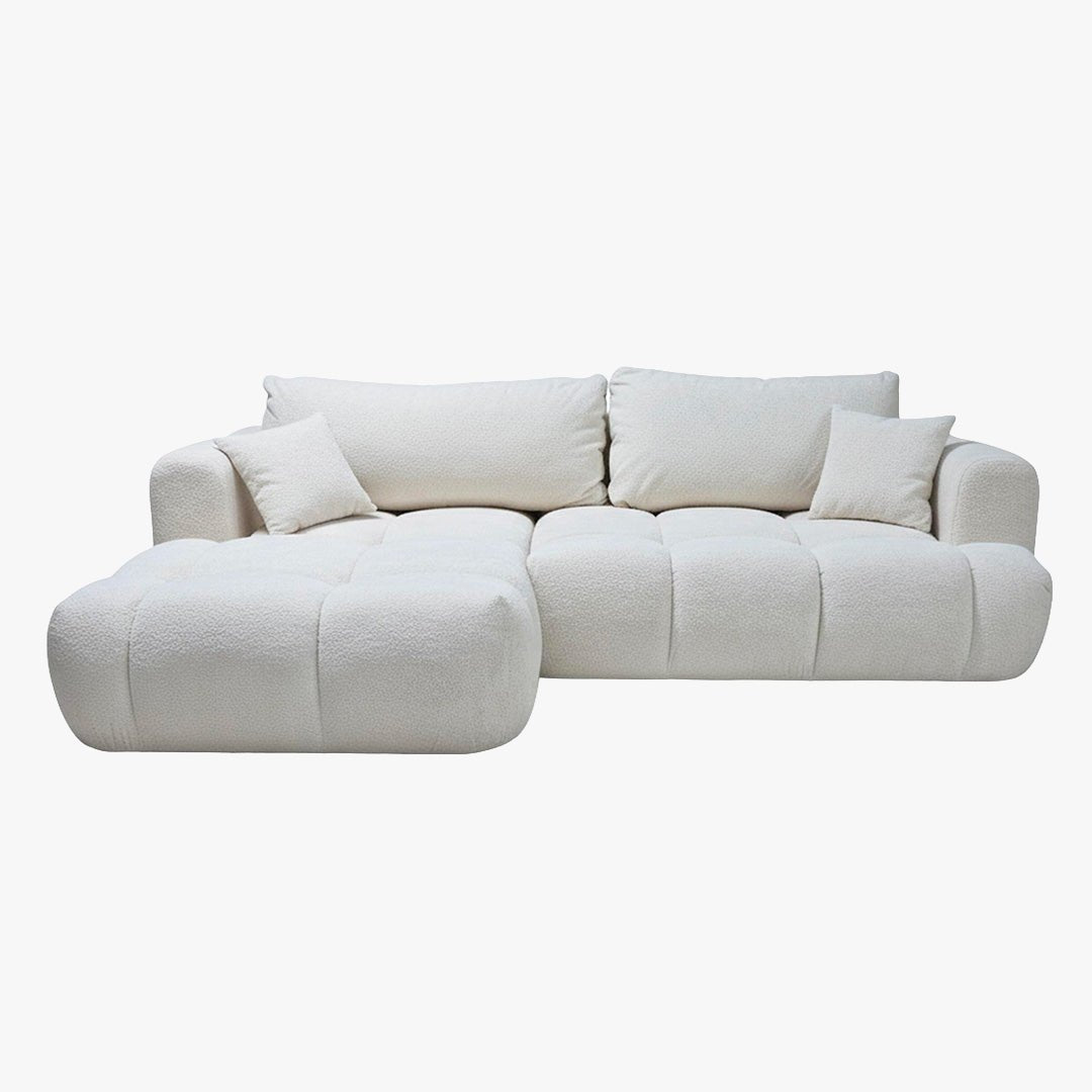 CLOUD Canapé d'angle convertible en tissu bouclette beige - Angle gauche - Canapé d'angle convertible - Mobilier Deco