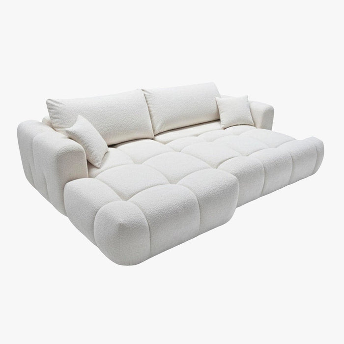 CLOUD Canapé d'angle convertible en tissu bouclette beige - Angle gauche