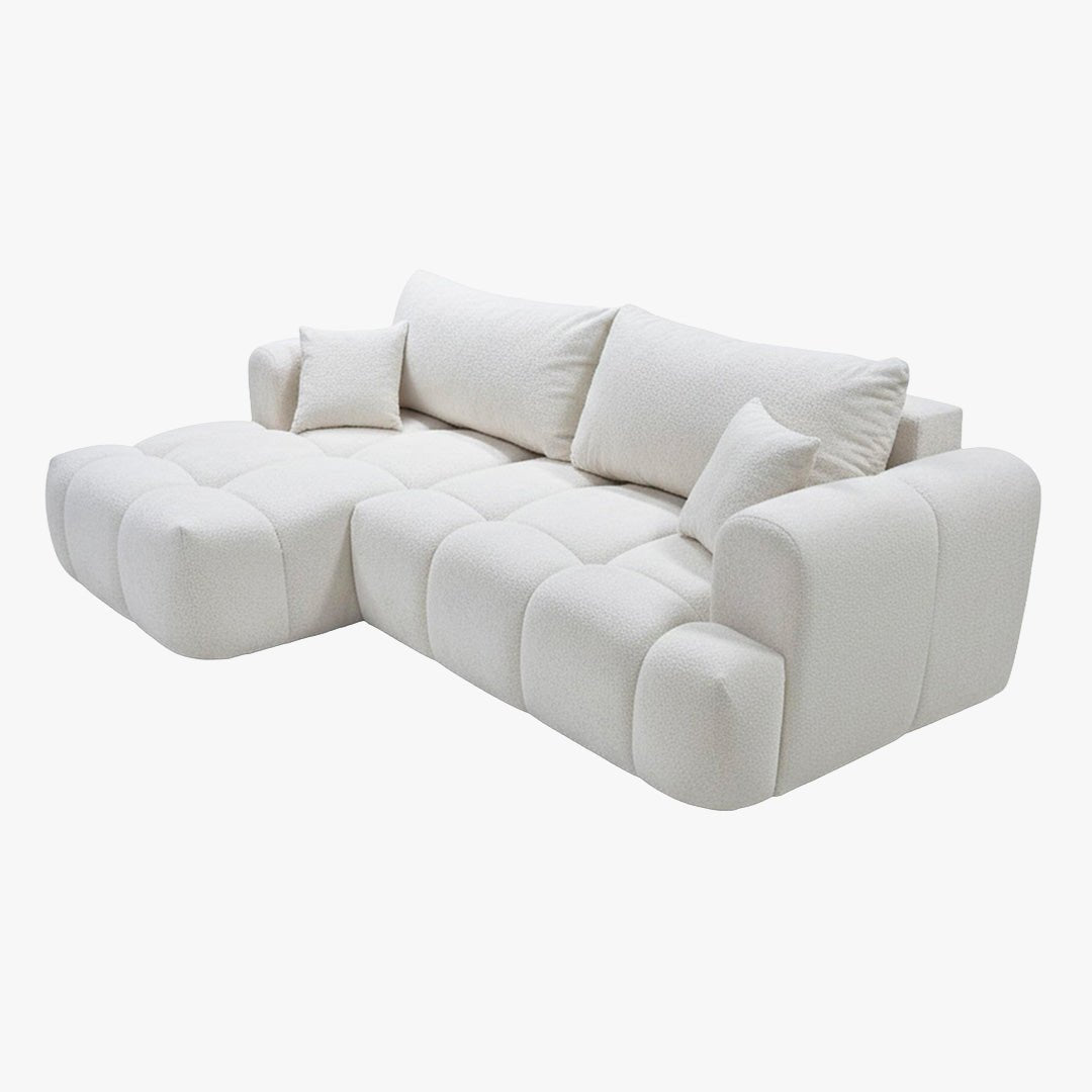 CLOUD Canapé d'angle convertible en tissu bouclette beige - Angle gauche - Canapé d'angle convertible - Mobilier Deco