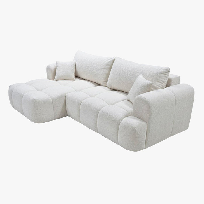 CLOUD Canapé d'angle convertible en tissu bouclette beige - Angle gauche