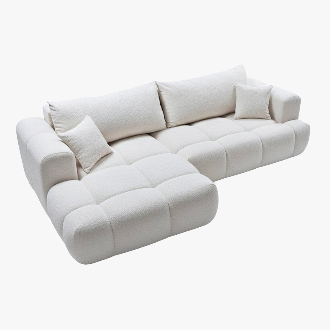 CLOUD Canapé d'angle convertible en tissu bouclette beige - Angle gauche - Canapé d'angle convertible - Mobilier Deco