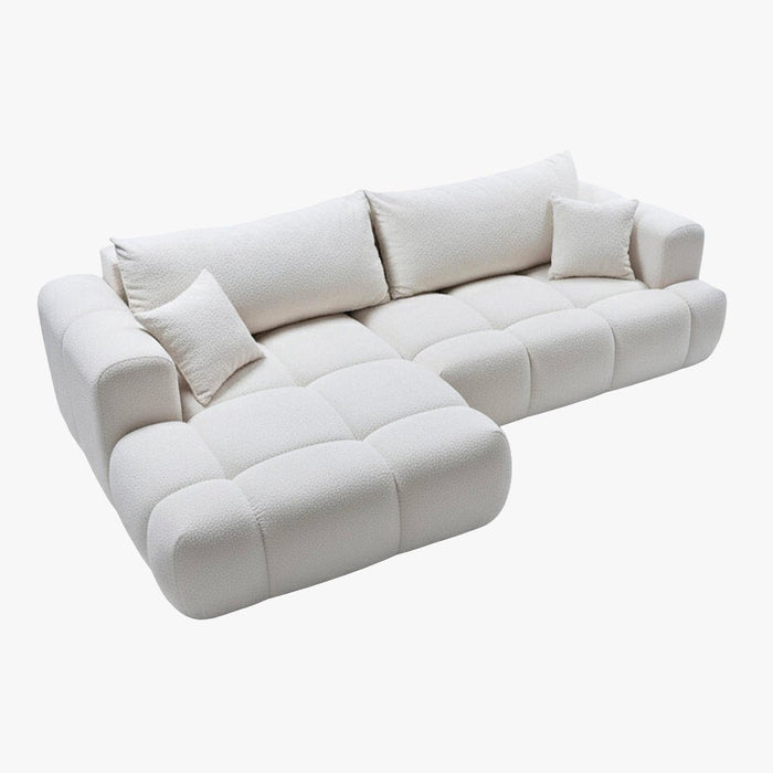 CLOUD Canapé d'angle convertible en tissu bouclette beige - Angle gauche