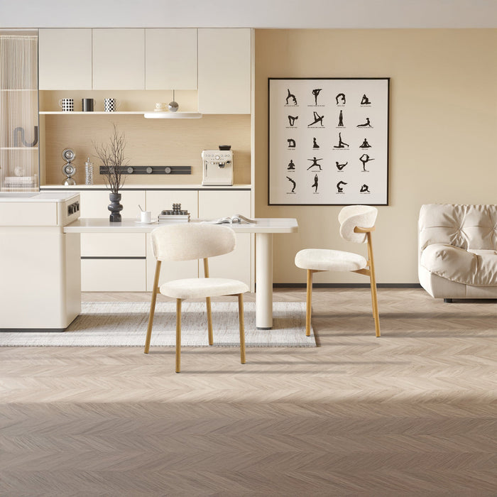 COCO Lot de 2 chaises en tissu beige piètement en métal couleur bois