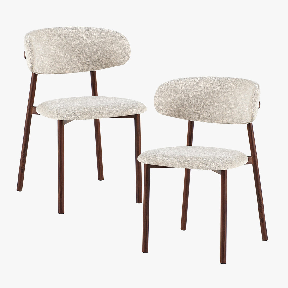 COCO Lot de 2 chaises en tissu beige piètement en métal couleur bois foncé - Mobilier Deco