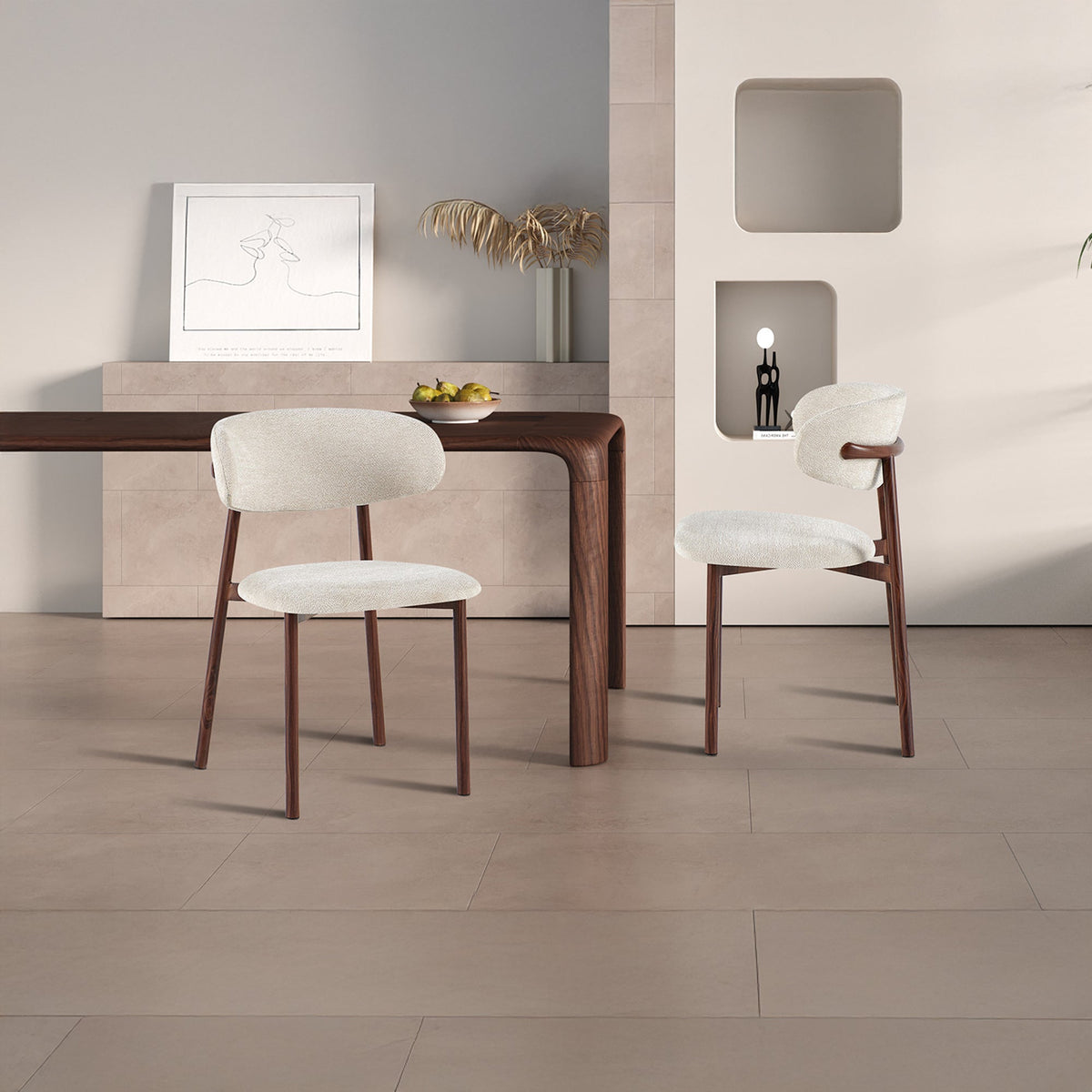 COCO Lot de 2 chaises en tissu beige piètement en métal couleur bois foncé - Mobilier Deco