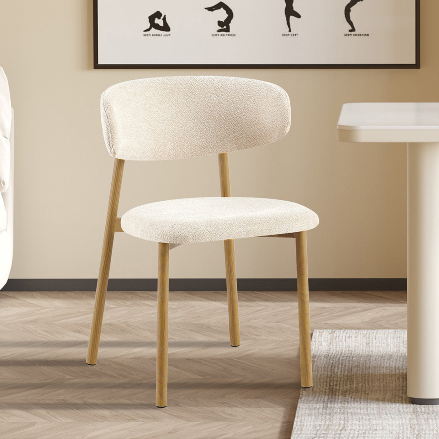 COCO Lot de 2 chaises en tissu beige piètement en métal couleur bois
