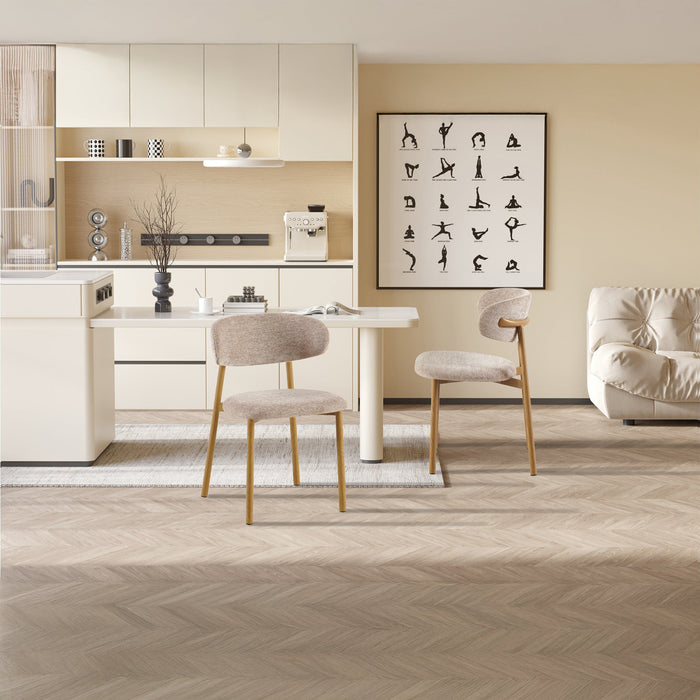 COCO Lot de 2 chaises en tissu taupe piètement en métal couleur bois