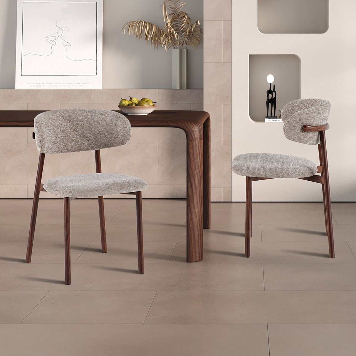 COCO Lot de 2 chaises en tissu taupe piètement en métal couleur bois foncé - Mobilier Deco