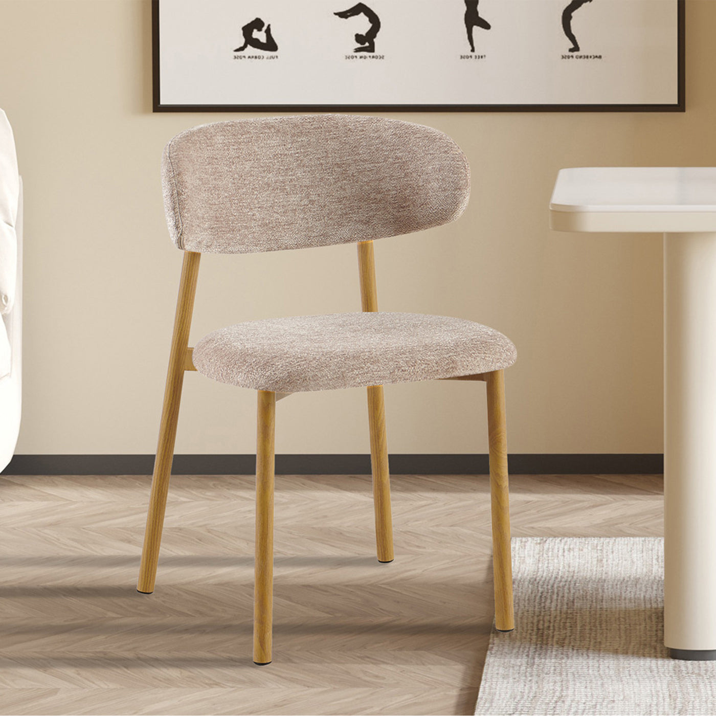 COCO Lot de 2 chaises en tissu taupe piètement en métal couleur bois