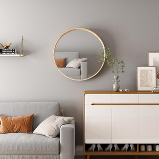 COLYN Miroir mural rond 80x80 cm couleur chêne vieilli