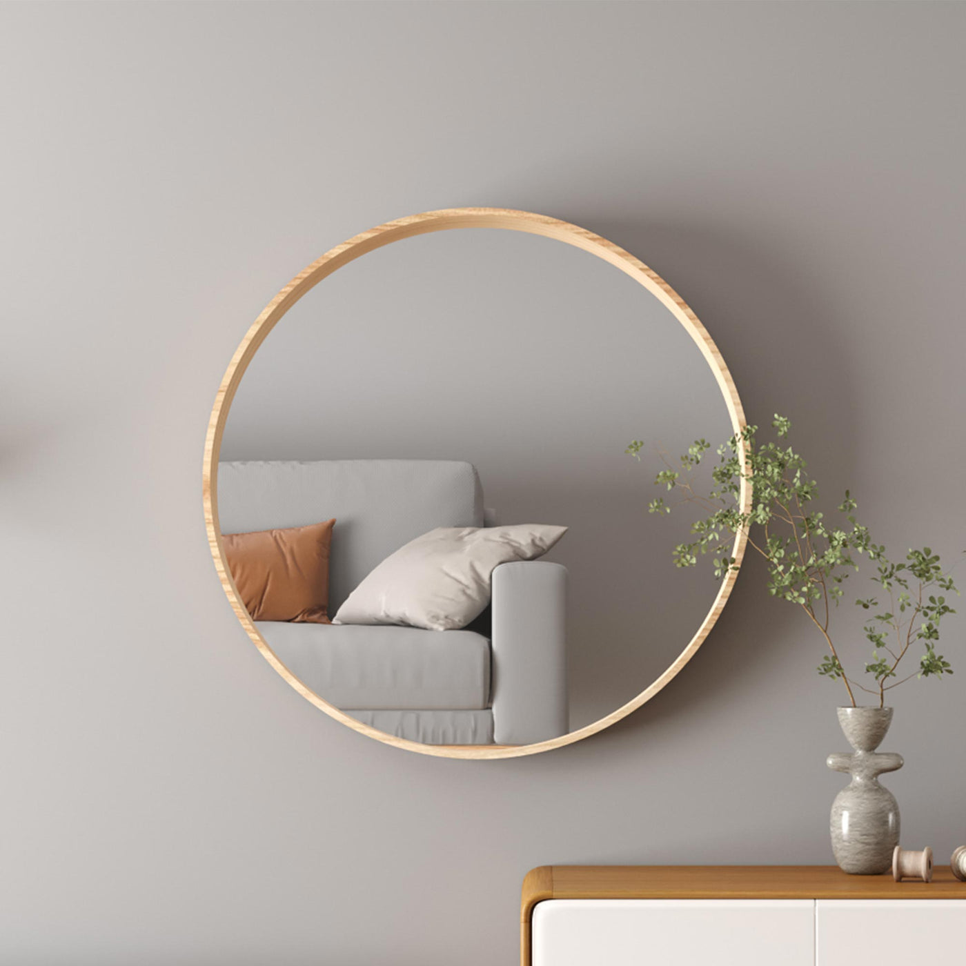 COLYN Miroir mural rond 80x80 cm couleur chêne vieilli