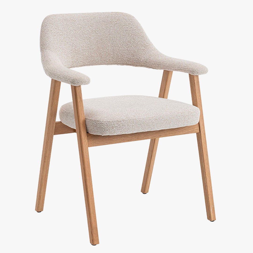 CORALIE Chaise de repas en tissu beige pieds chêne massif clair - Chaise de repas - Mobilier Deco