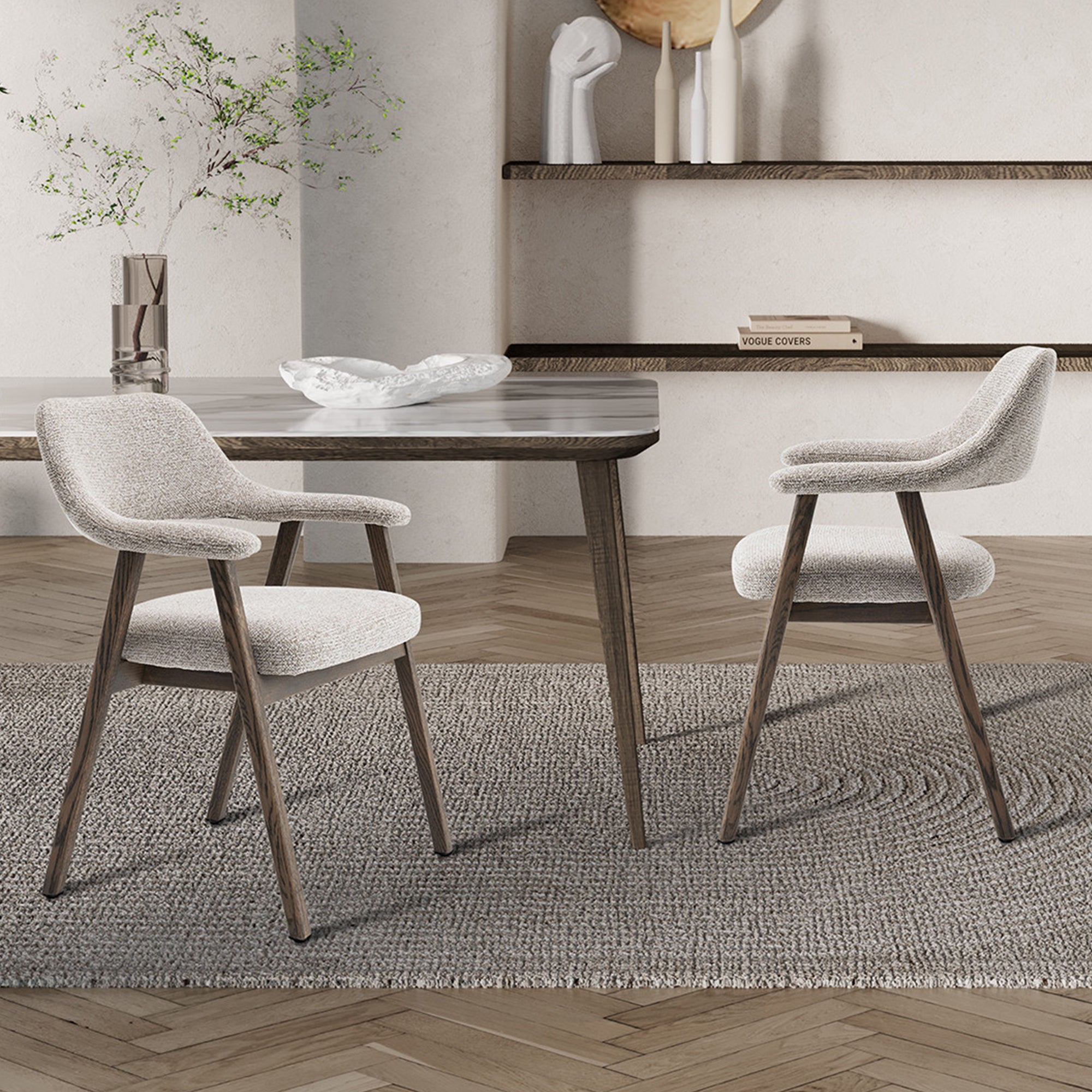 CORALIE Chaise en tissu beige pieds chêne massif foncé