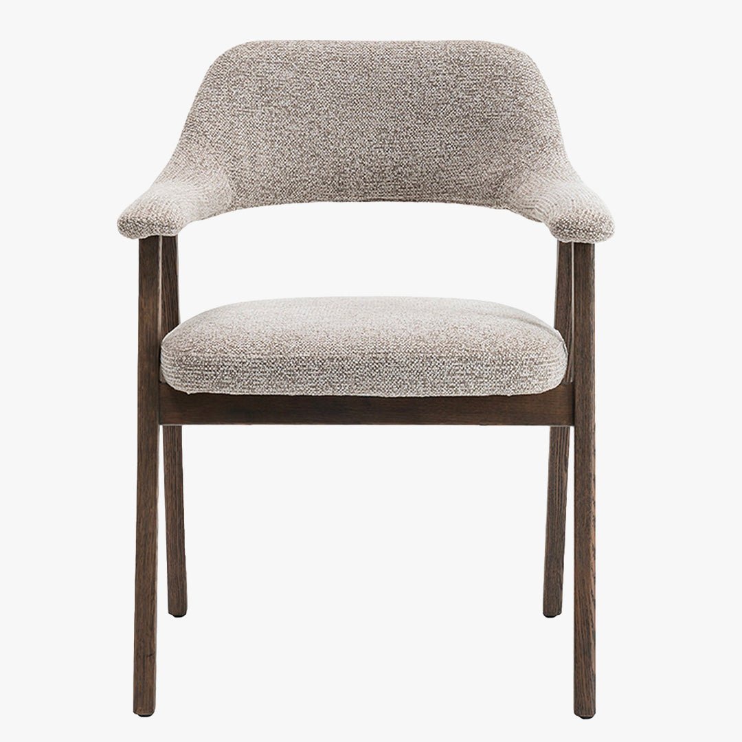 CORALIE Chaise en tissu beige pieds chêne massif foncé - Chaise de repas - Mobilier Deco