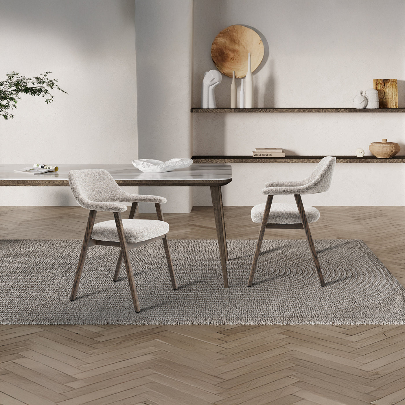 CORALIE Chaise en tissu beige pieds chêne massif foncé
