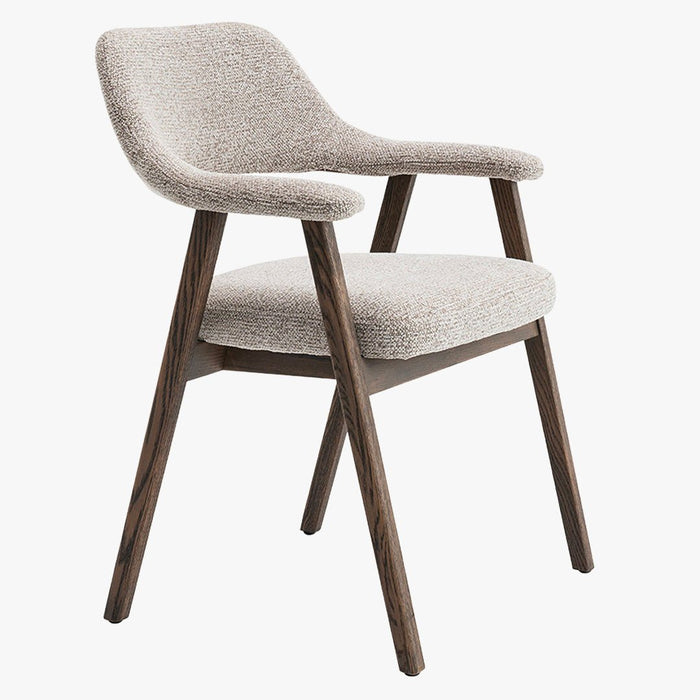 CORALIE Chaise en tissu beige pieds chêne massif foncé