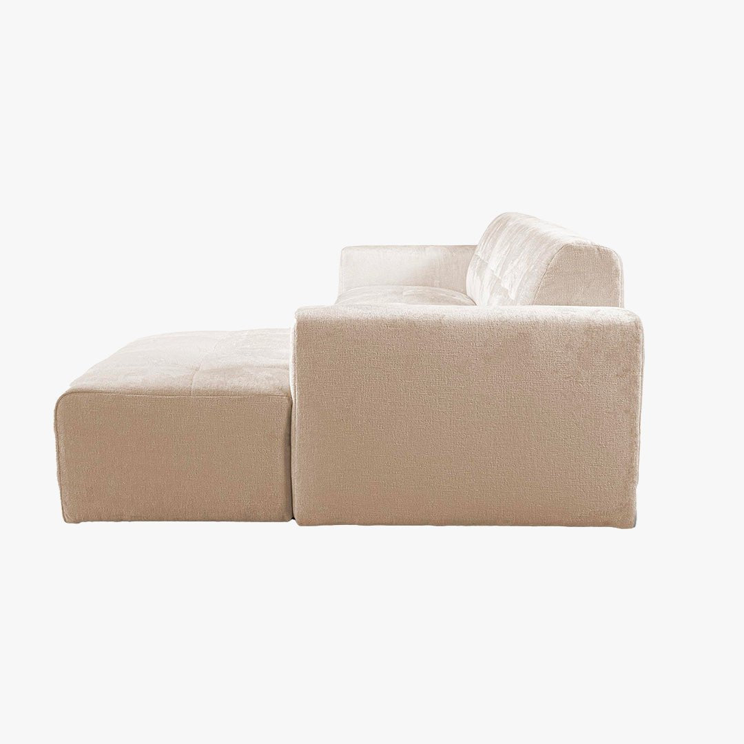 CYNDA Canapé d'angle en tissu capitonné beige - Angle droit - Canapés d'angle - Mobilier Deco