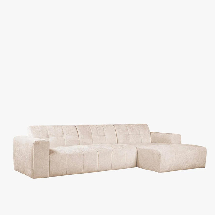 CYNDA Canapé d'angle en tissu capitonné beige - Angle droit