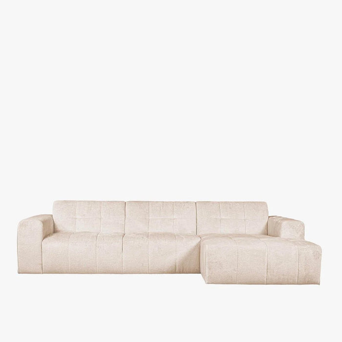 CYNDA Canapé d'angle en tissu capitonné beige - Angle droit