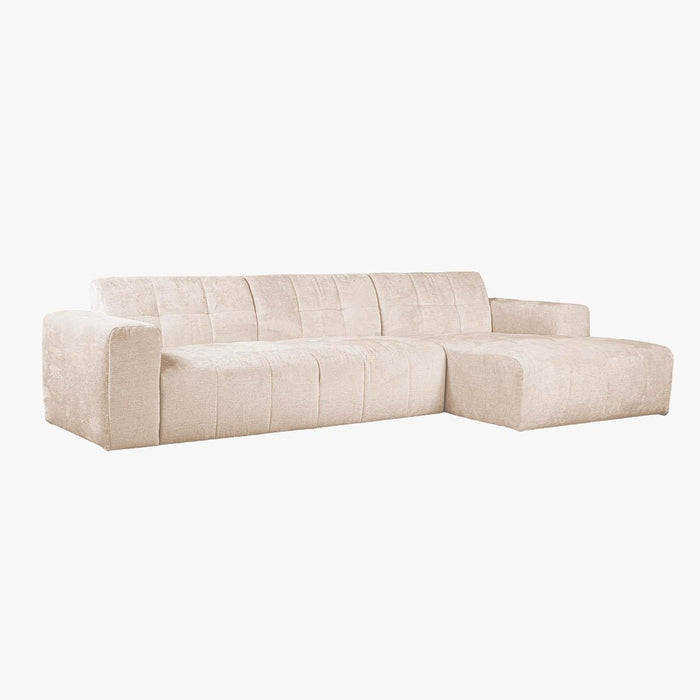 CYNDA Canapé d'angle en tissu capitonné beige - Angle droit