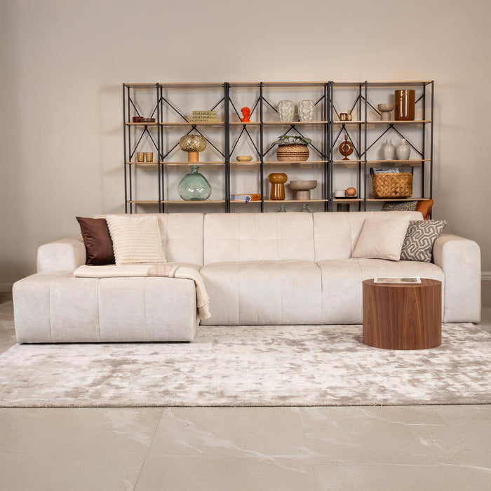 CYNDA Canapé d'angle en tissu capitonné beige - Angle gauche
