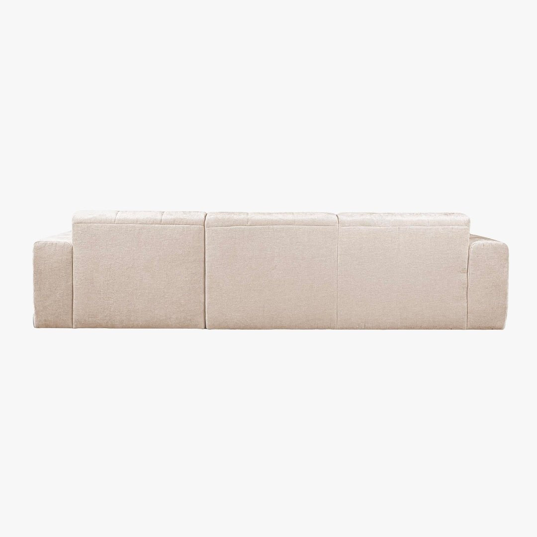 CYNDA Canapé d'angle en tissu capitonné beige - Angle gauche - Canapés d'angle - Mobilier Deco