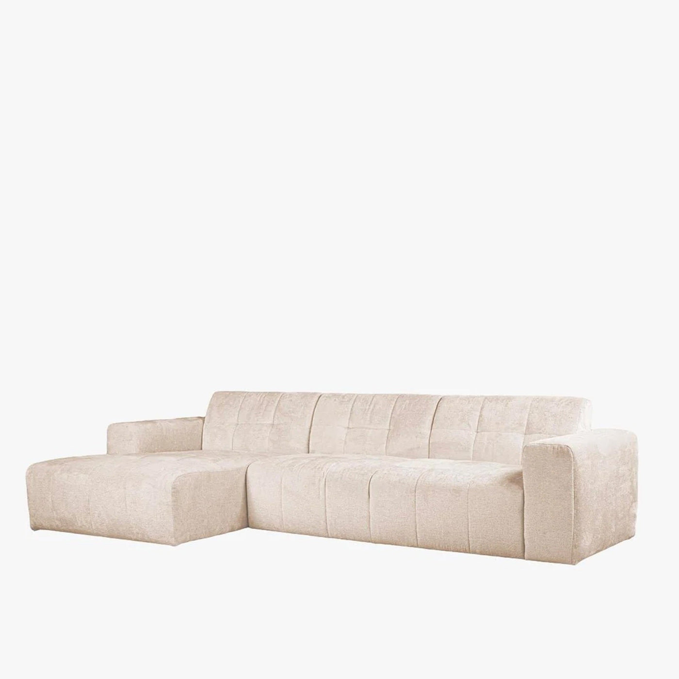 CYNDA Canapé d'angle en tissu capitonné beige - Angle gauche - Canapés d'angle - Mobilier Deco