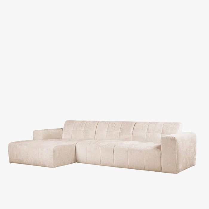 CYNDA Canapé d'angle en tissu capitonné beige - Angle gauche