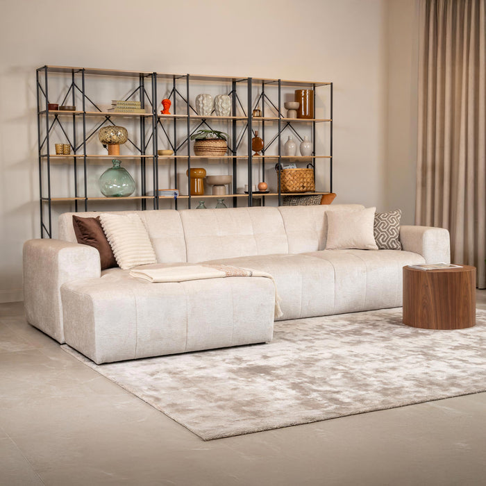 CYNDA Canapé d'angle en tissu capitonné beige - Angle gauche