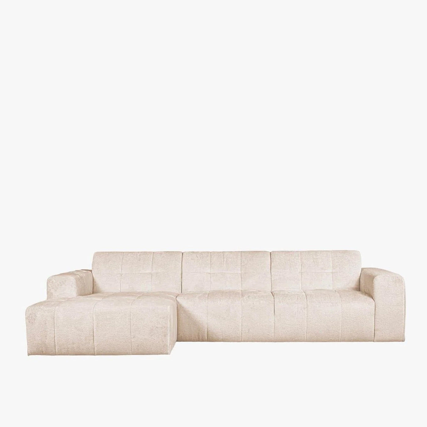 CYNDA Canapé d'angle en tissu capitonné beige - Angle gauche - Canapés d'angle - Mobilier Deco