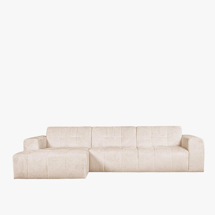 CYNDA Canapé d'angle en tissu capitonné beige - Angle gauche