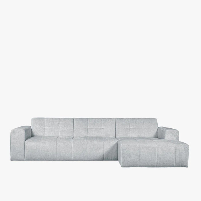 CYNDA Canapé d'angle en tissu capitonné gris - Angle droit