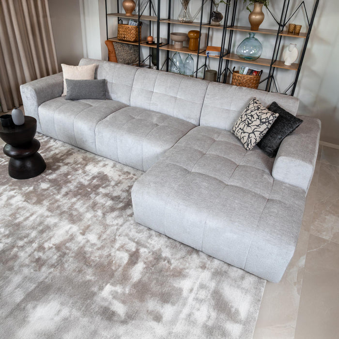 CYNDA Canapé d'angle en tissu capitonné gris - Angle droit