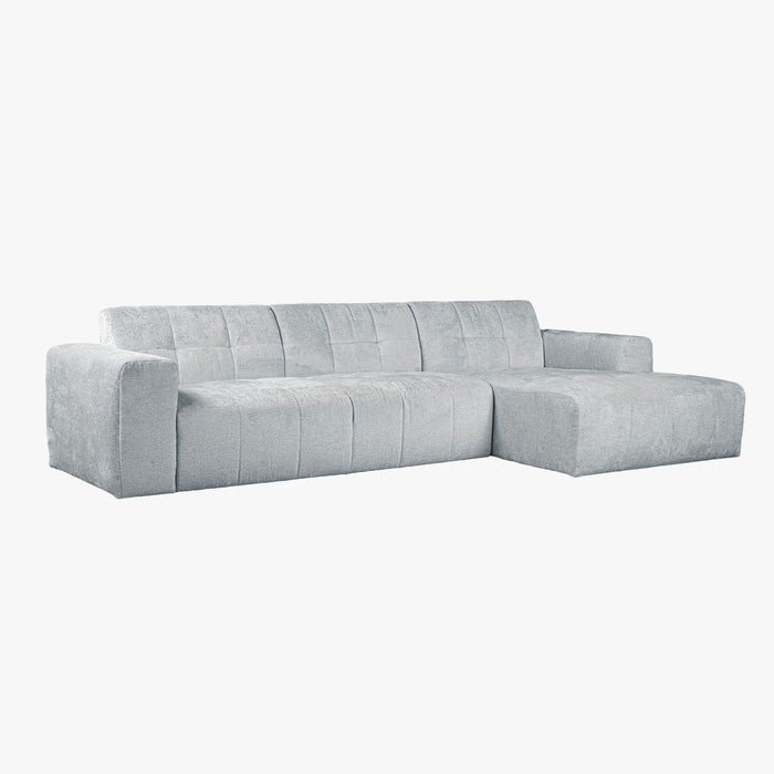 CYNDA Canapé d'angle en tissu capitonné gris - Angle droit
