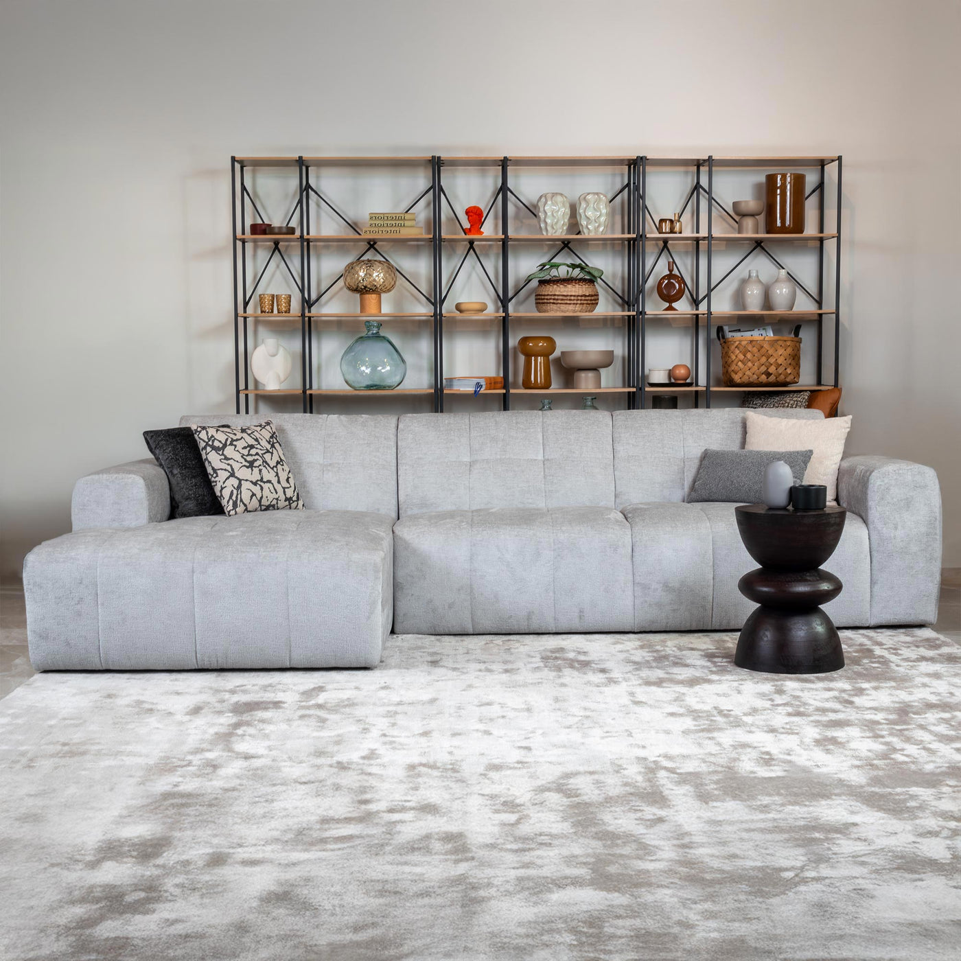 CYNDA Canapé d'angle en tissu capitonné gris - Angle gauche - Canapés d'angle - Mobilier Deco
