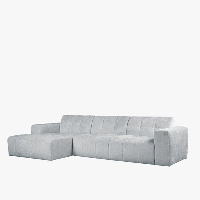 CYNDA Canapé d'angle en tissu capitonné gris - Angle gauche