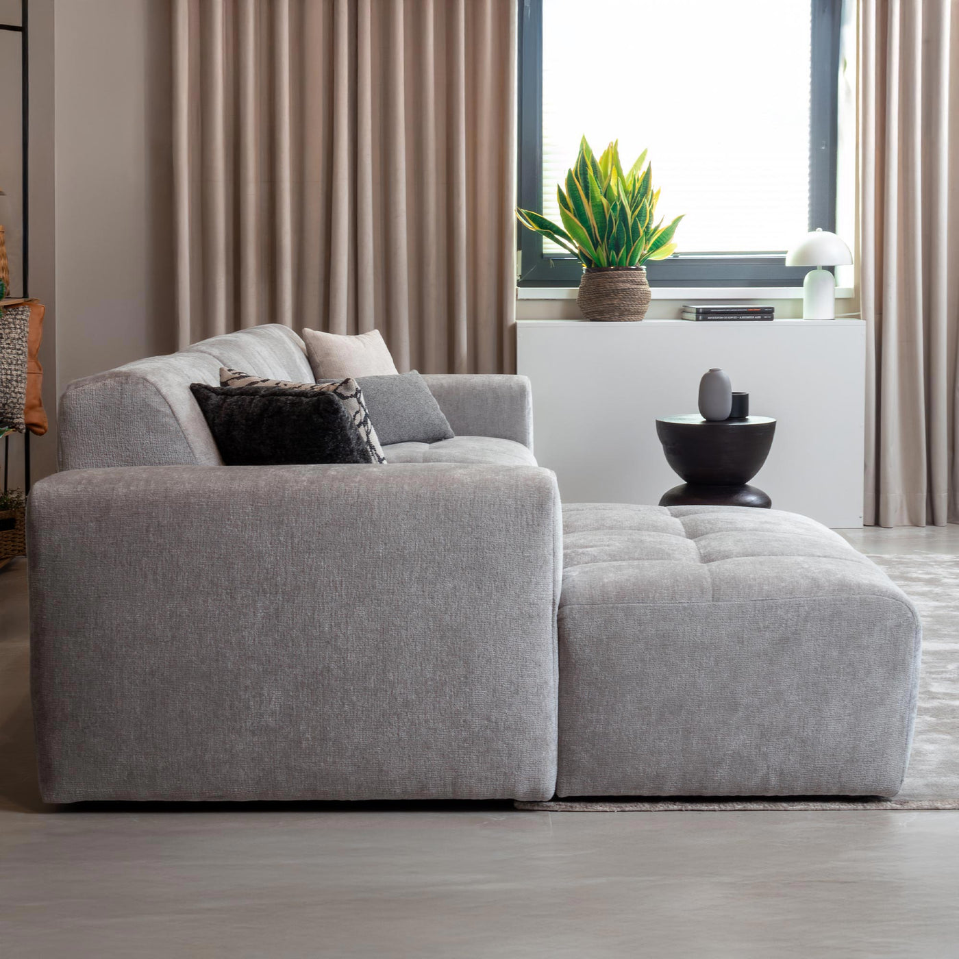 CYNDA Canapé d'angle en tissu capitonné gris - Angle gauche - Canapés d'angle - Mobilier Deco