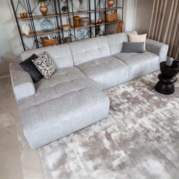 CYNDA Canapé d'angle en tissu capitonné gris - Angle gauche