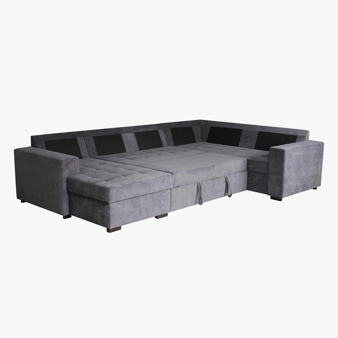 CYRUS Canapé panoramique convertible avec coffre en tissu gris - Angle gauche - Canapés panoramiques - Mobilier Deco