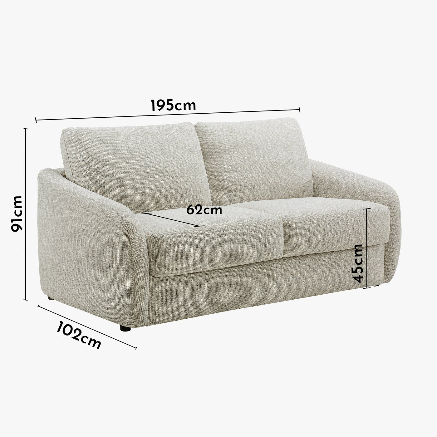 DAEL Canapé 3 places convertible matelas 12 cm en tissu beige - Canapés convertibles - Mobilier Deco