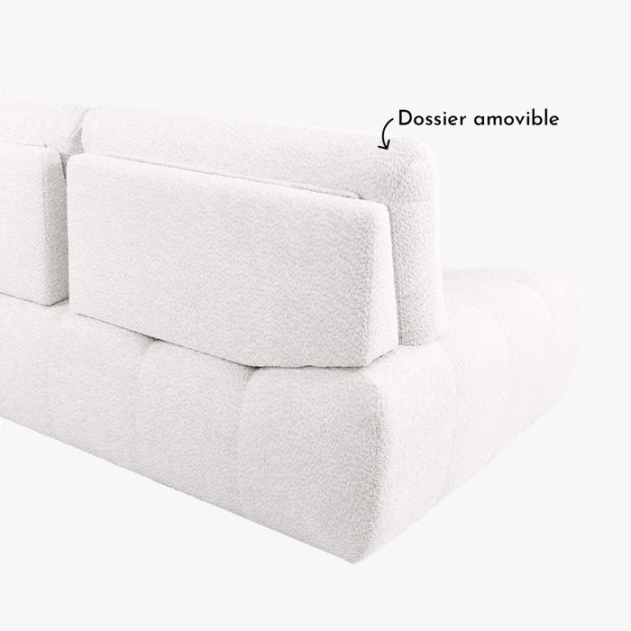 DALIA Canapé d'angle avec dossier amovible en tissu blanc écru  - Angle droit