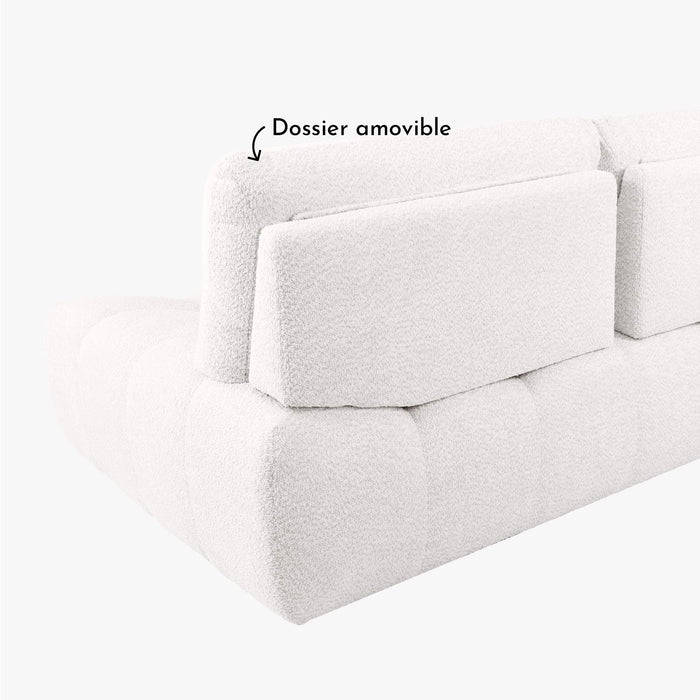 DALIA Canapé d'angle avec dossier amovible en tissu blanc écru - Angle gauche