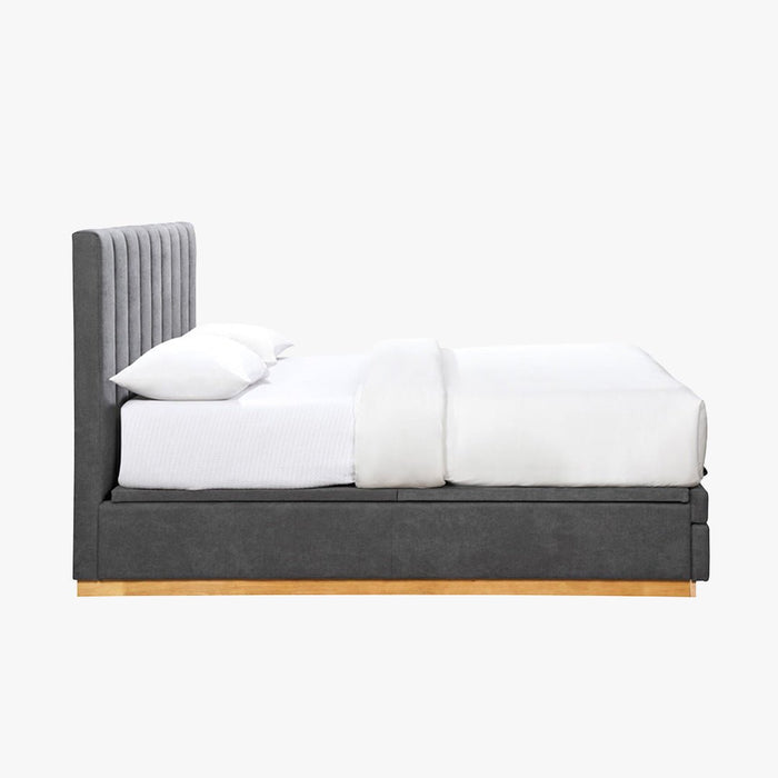 DANIEL Lit double en tissu gris anthracite avec coffre et tiroir 160x200 cm