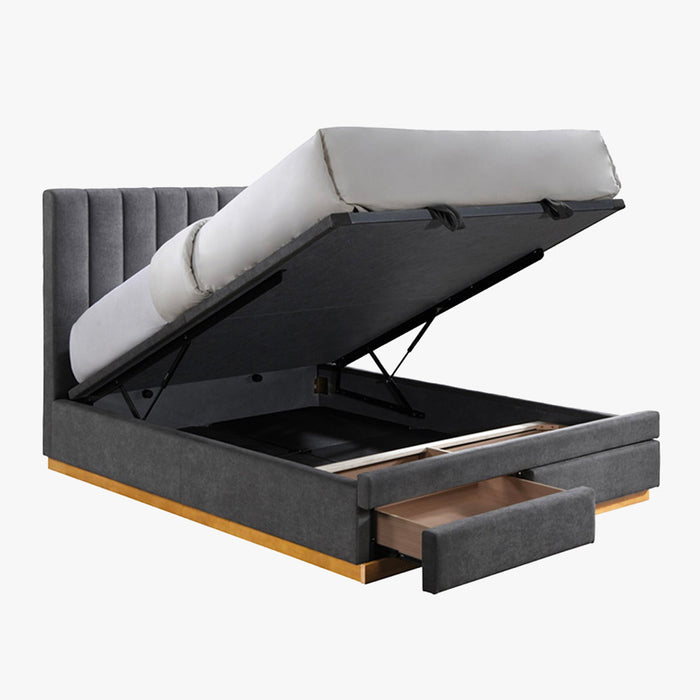 DANIEL Lit double en tissu gris anthracite avec coffre et tiroir 160x200 cm