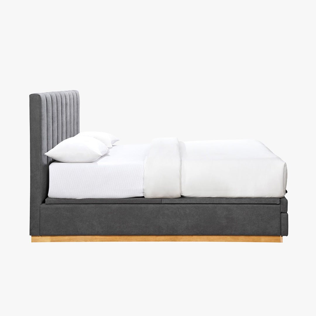 DANIEL Lit double en tissu gris anthracite avec coffre et tiroir 180x200 cm - Lits - Mobilier Deco