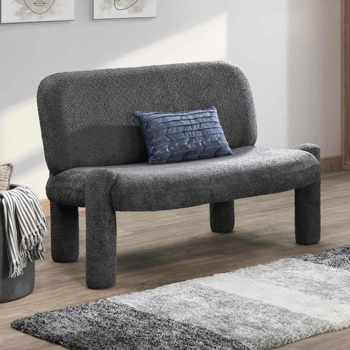 DANITA Canapé 2 places design effet peau de mouton anthracite