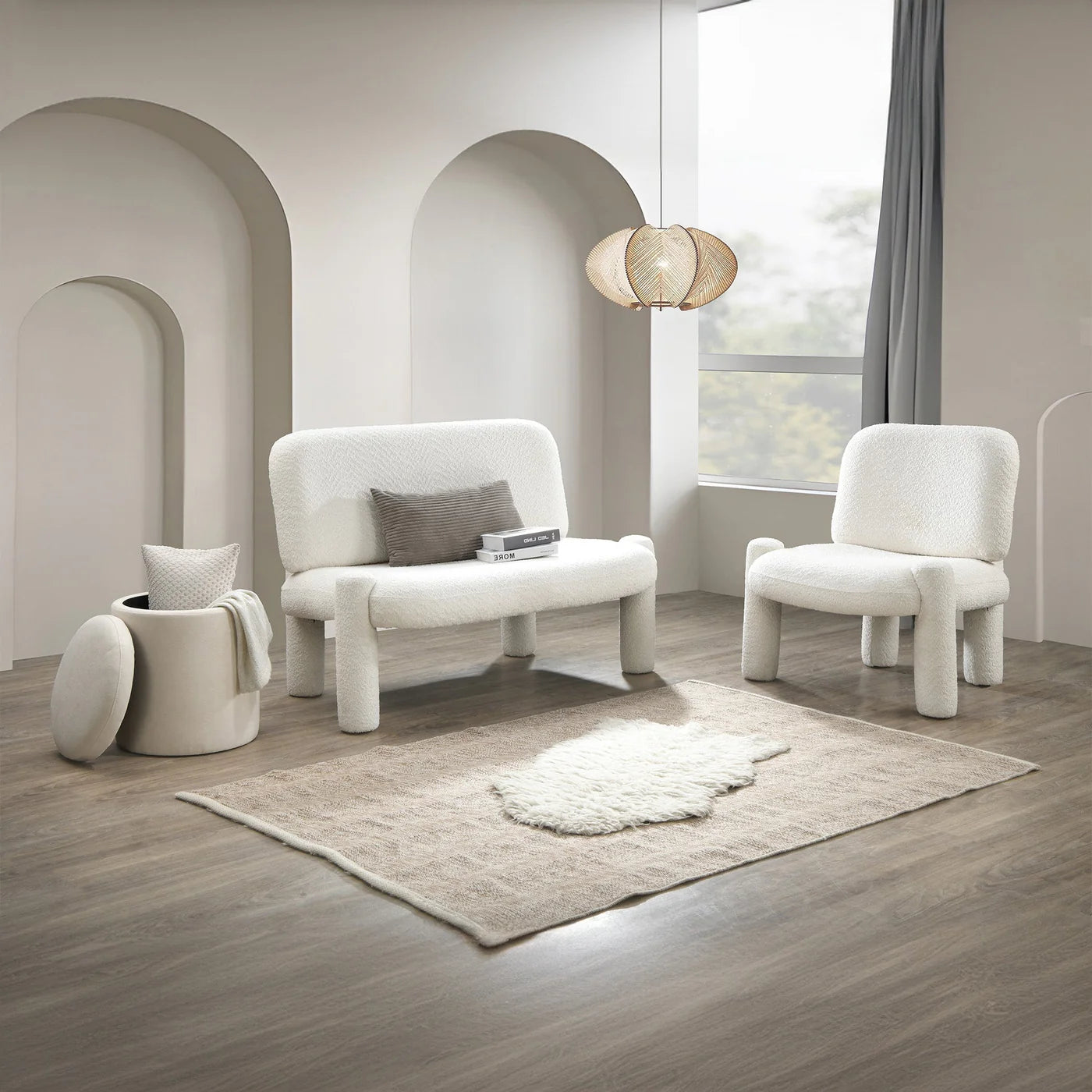 DANITA - Canapés 2 places & fauteuils en tissu bouclette