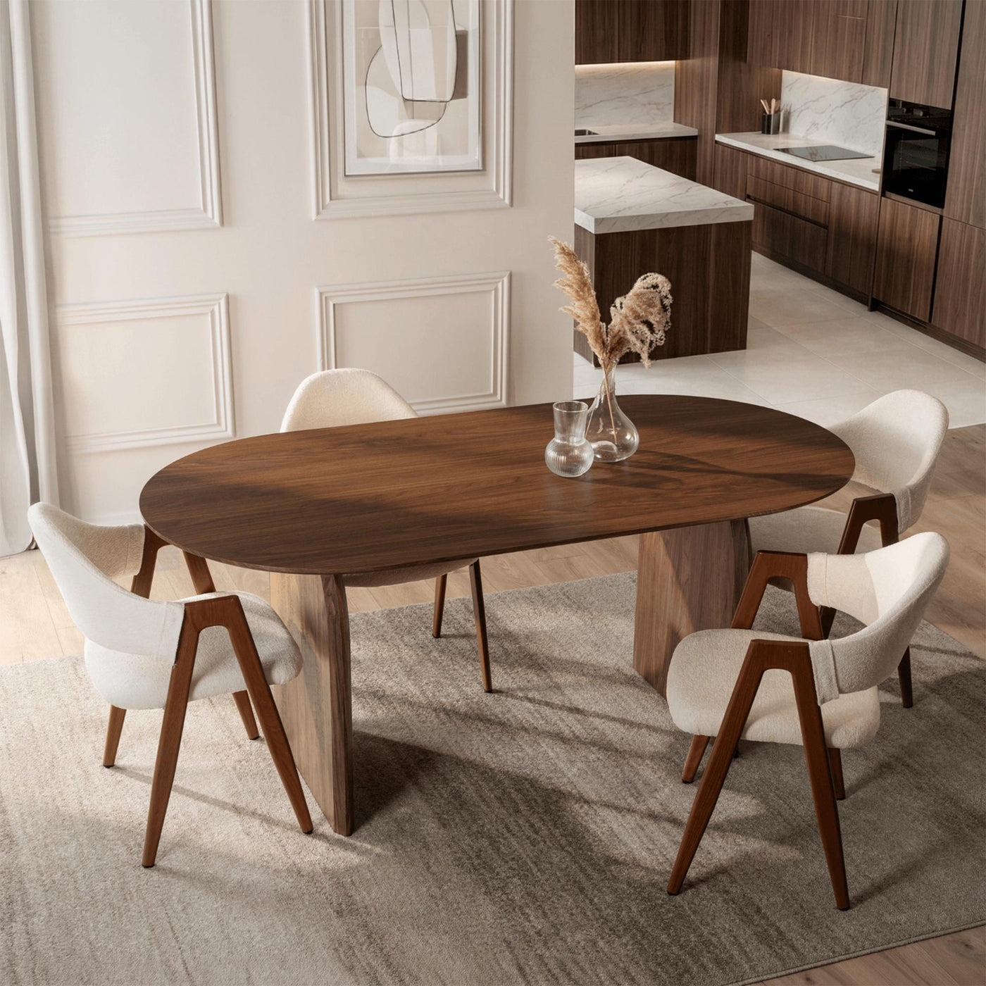 DANTE Table à manger ovale extensible couleur bois foncé 200-300 cm